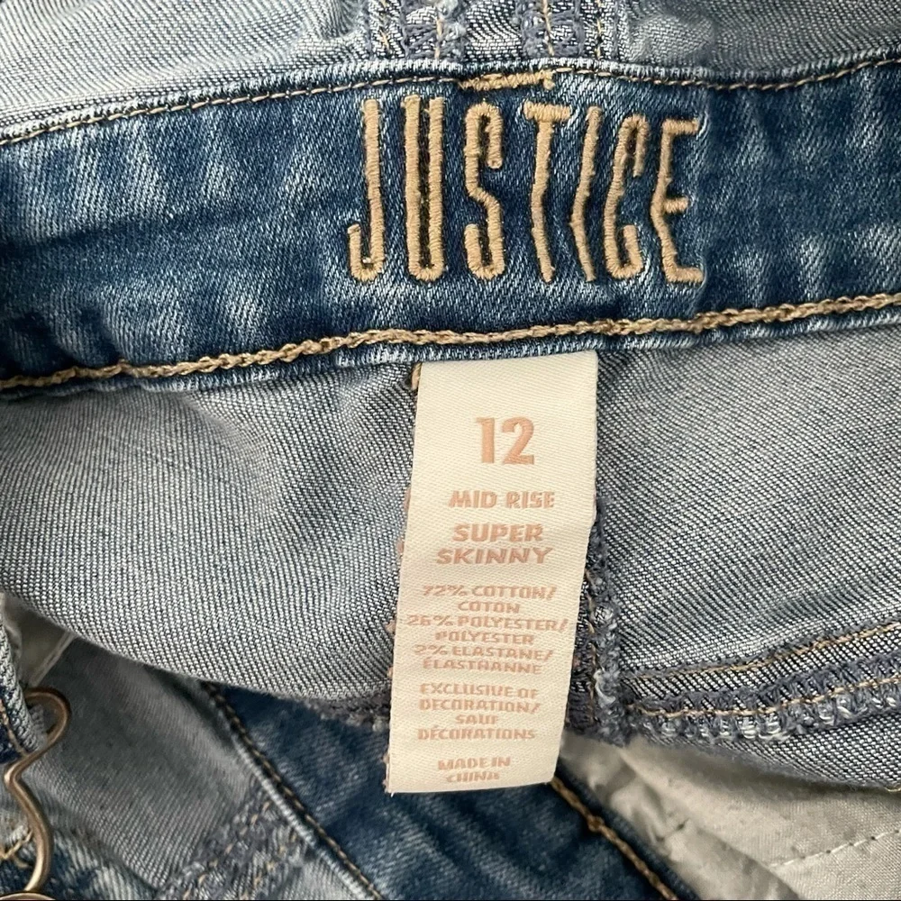 Justice Distressed Ripped Super Skinny Overall Pants Lace Pocket Girl’s Size 12